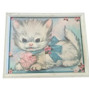 Vintage White Kitty Cat Framed Print